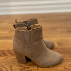 Express tan suede ankle booties